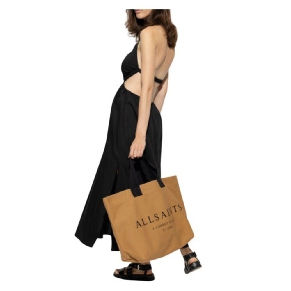 AllSaints Ludo Black Linen Blend Maxi Dress Open Back 10 - Picture 3 of 14
